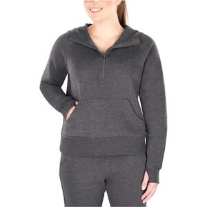 Heather‎ Charcoal Grey Ribbed Half Zip Hoodie Fleece Kangaroo Pocket Medium NWT